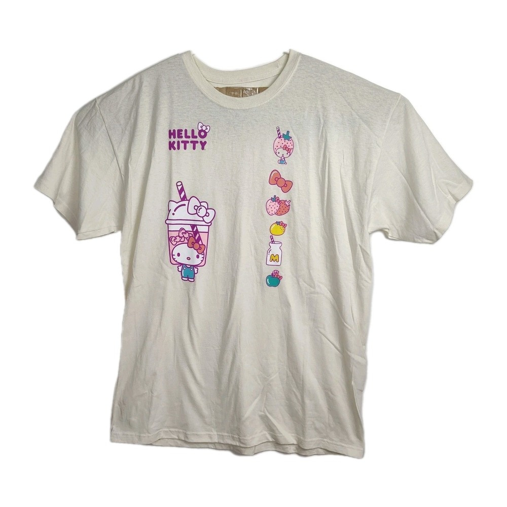 Hello‎ Kitty T-Shirt Women's Size XL Cream Graphic Print Hello Kitty & Fruits